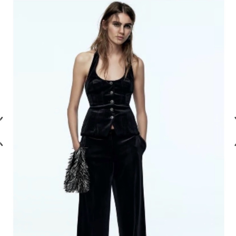 Zara Black Velvet Halter Corset Top NWT Glam Y2K Party Bustier Sz S